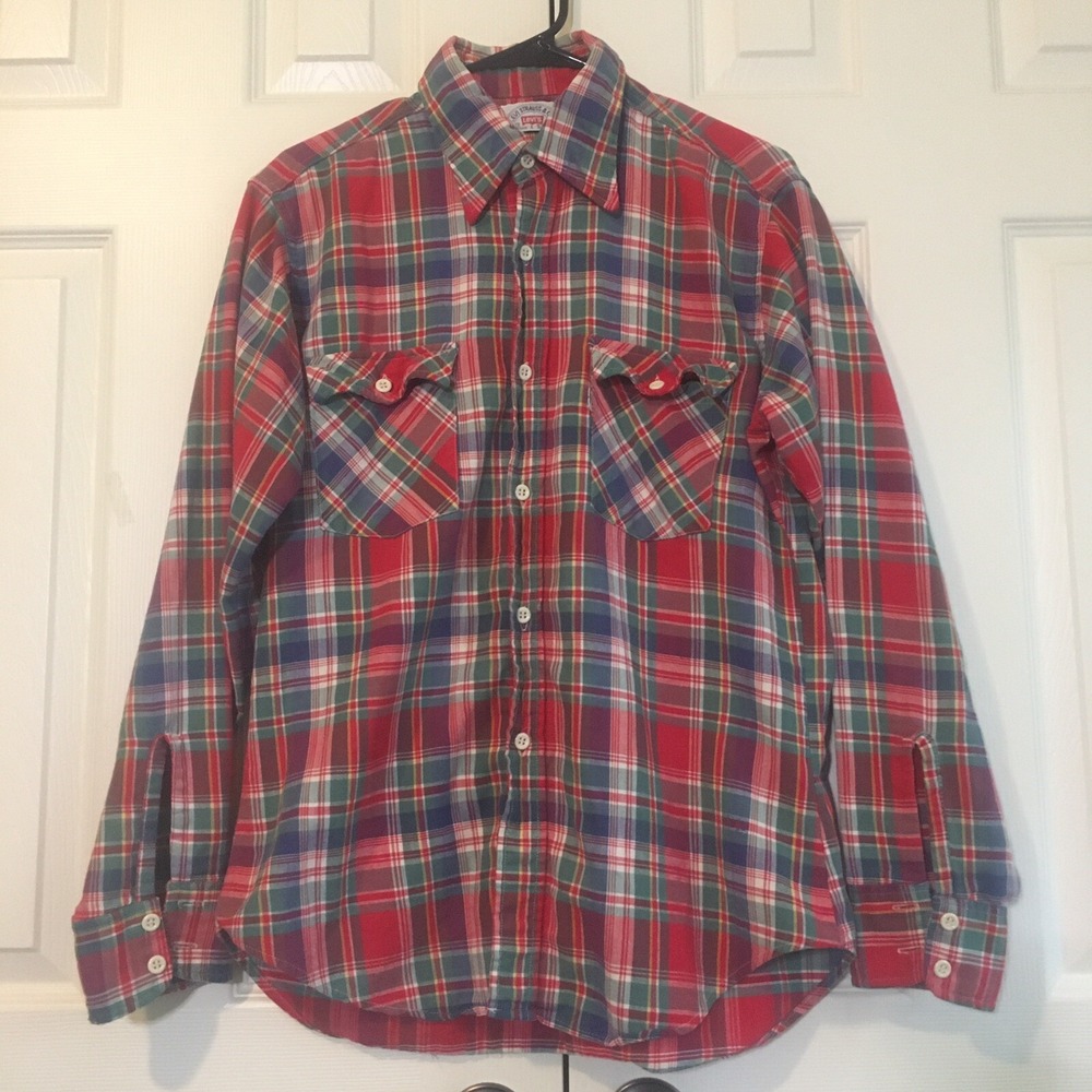 Vintage Levi's Button Up Shirt Men Large Red Plaid Western Flannel White Tab